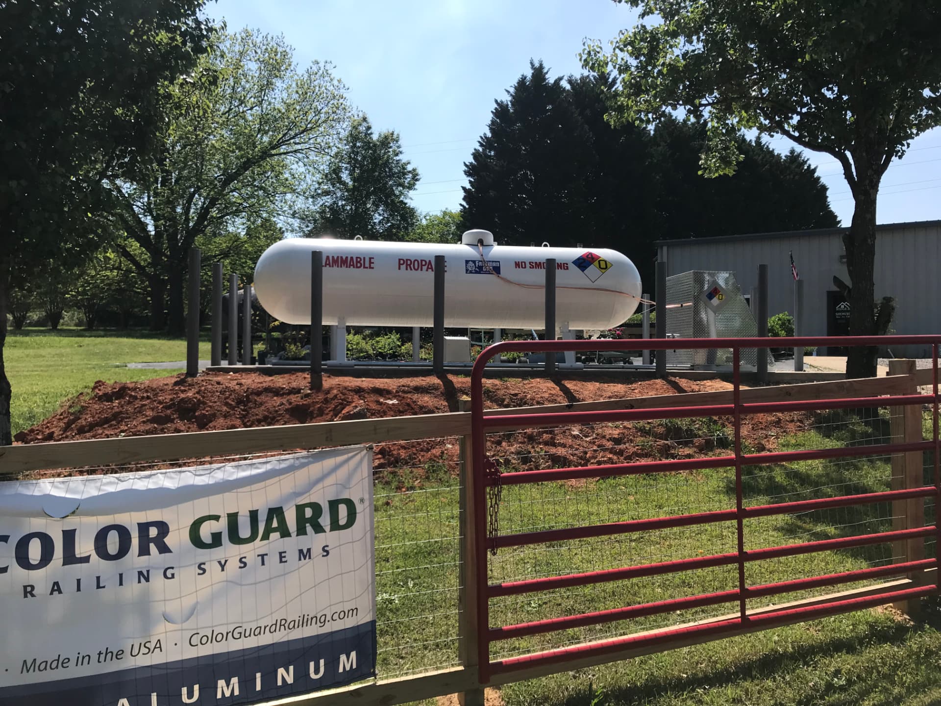 Large propane storage tank behind the Ridge & Co. building