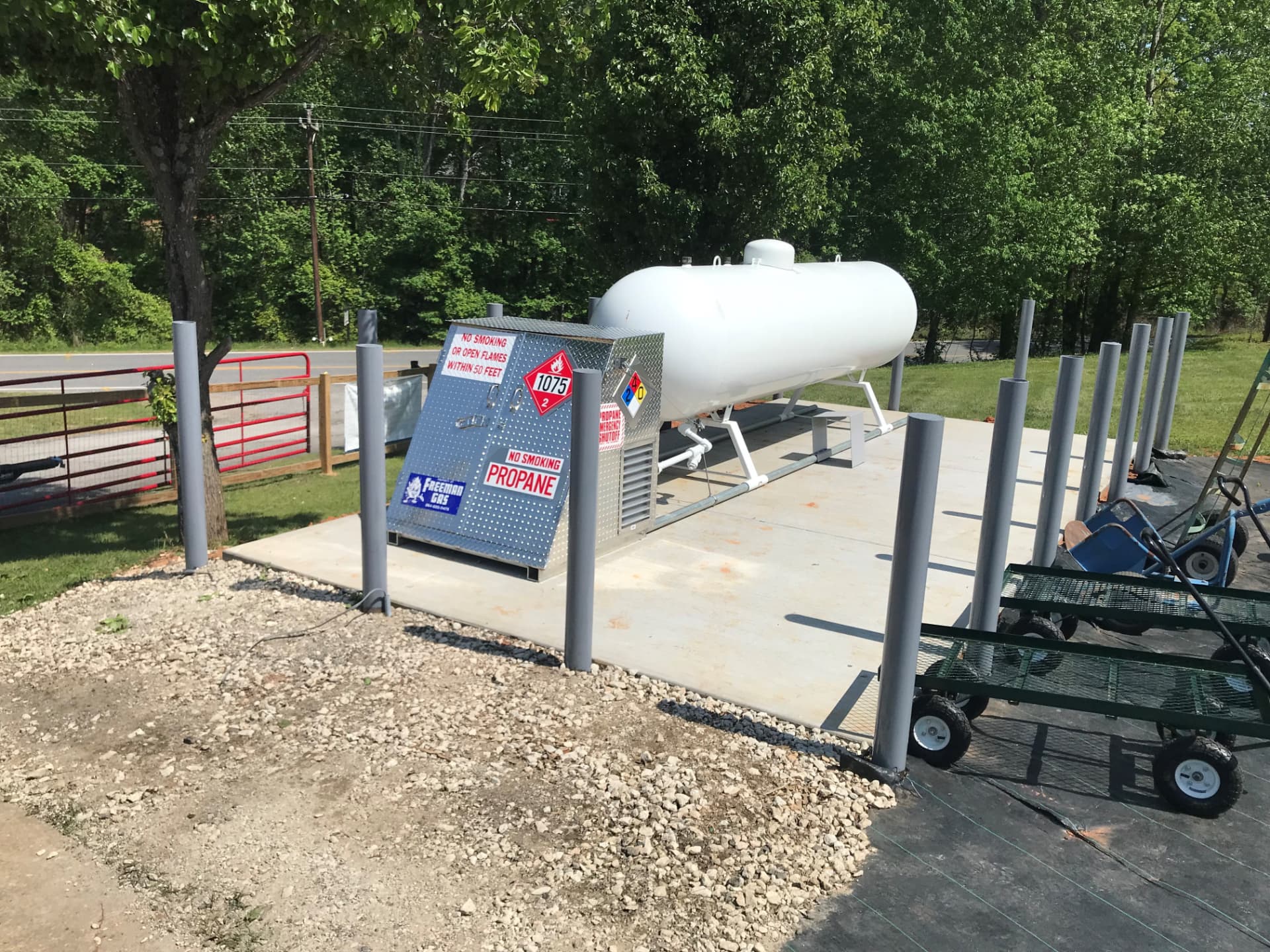 The propane tank and refill station at the Ridge & Co. yard in Duncan, SC